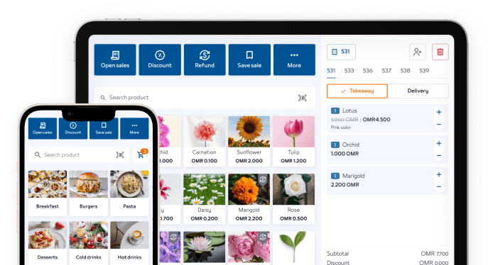 FlexiHi mobile application interface displayed on tablet and smartphone devices